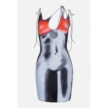 Women's Fashion Shoulder Sexy Cutout 3D Printed Slim-Fit Sheath Skirtdress